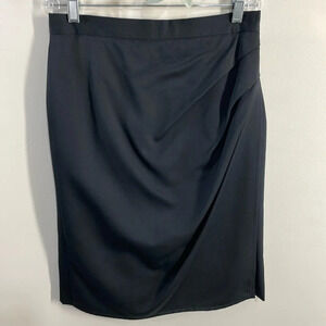 Zanella Black Italian Wool Skirt Lined Draped Detail Midi 6